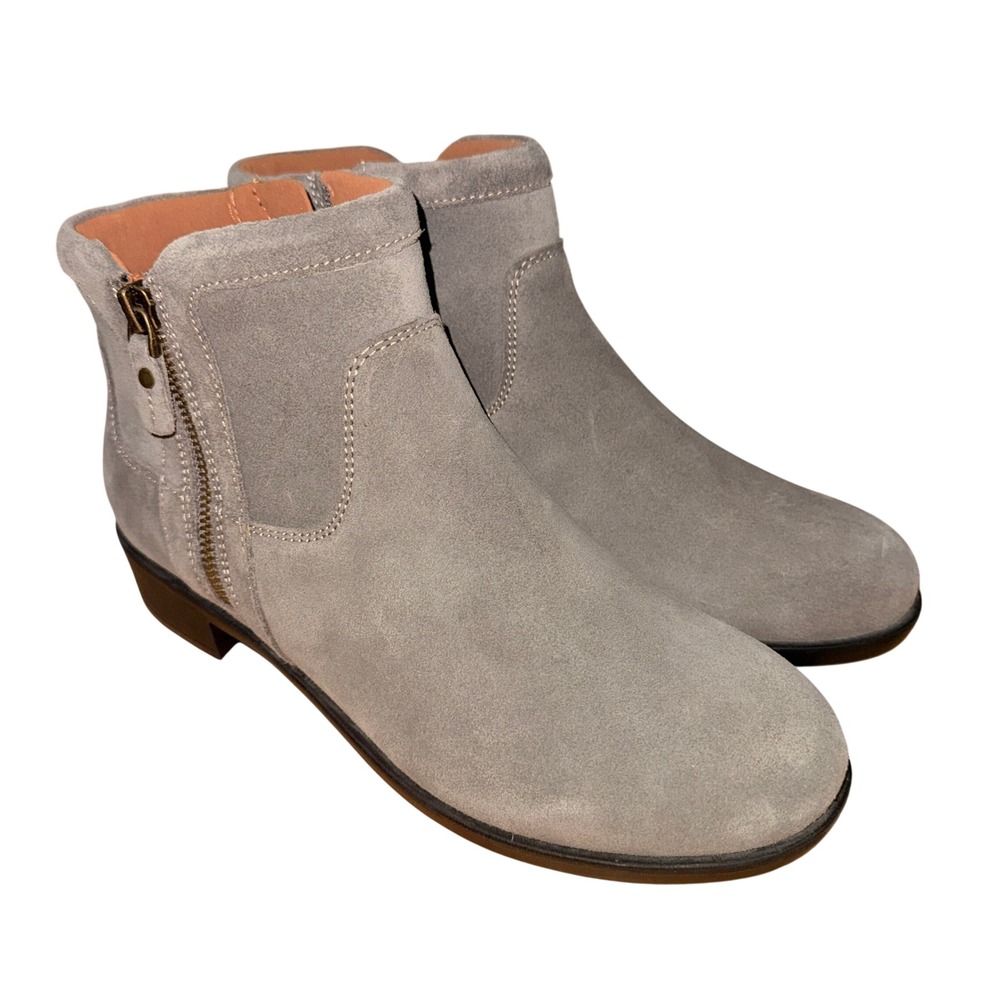 NEW Cobb Hill Novela Ankle Boots Womens 8M Booties Grey Suede Side Zip Block